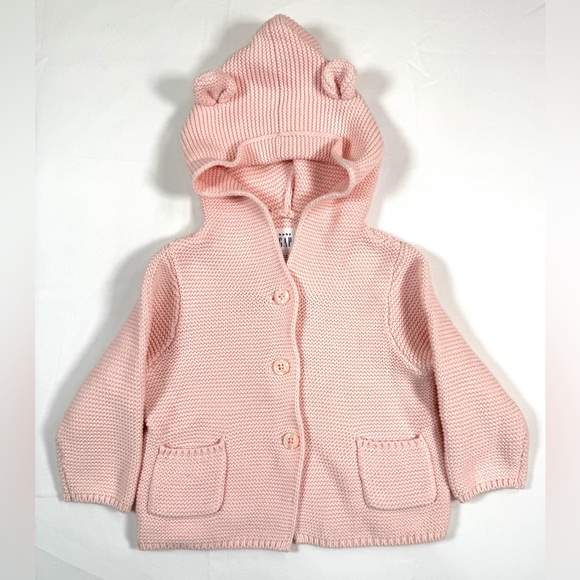 BABY GAP Baby Girls’ Milkshake Pink Baby Bear Ear Garter Cardigan Size 6-12M - Picture 2 of 9